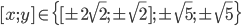 [x;y]\in\{[\pm2\sqrt2;\pm\sqrt2];\pm\sqrt5;\pm\sqrt5\}