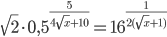 \sqrt2\cdot0,5^{\frac{5}{4\sqrt x+10}}=16^{\frac{1}{2(\sqrt x+1)}}