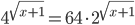 4^{\sqrt{x+1}}=64\cdot2^{\sqrt{x+1}}